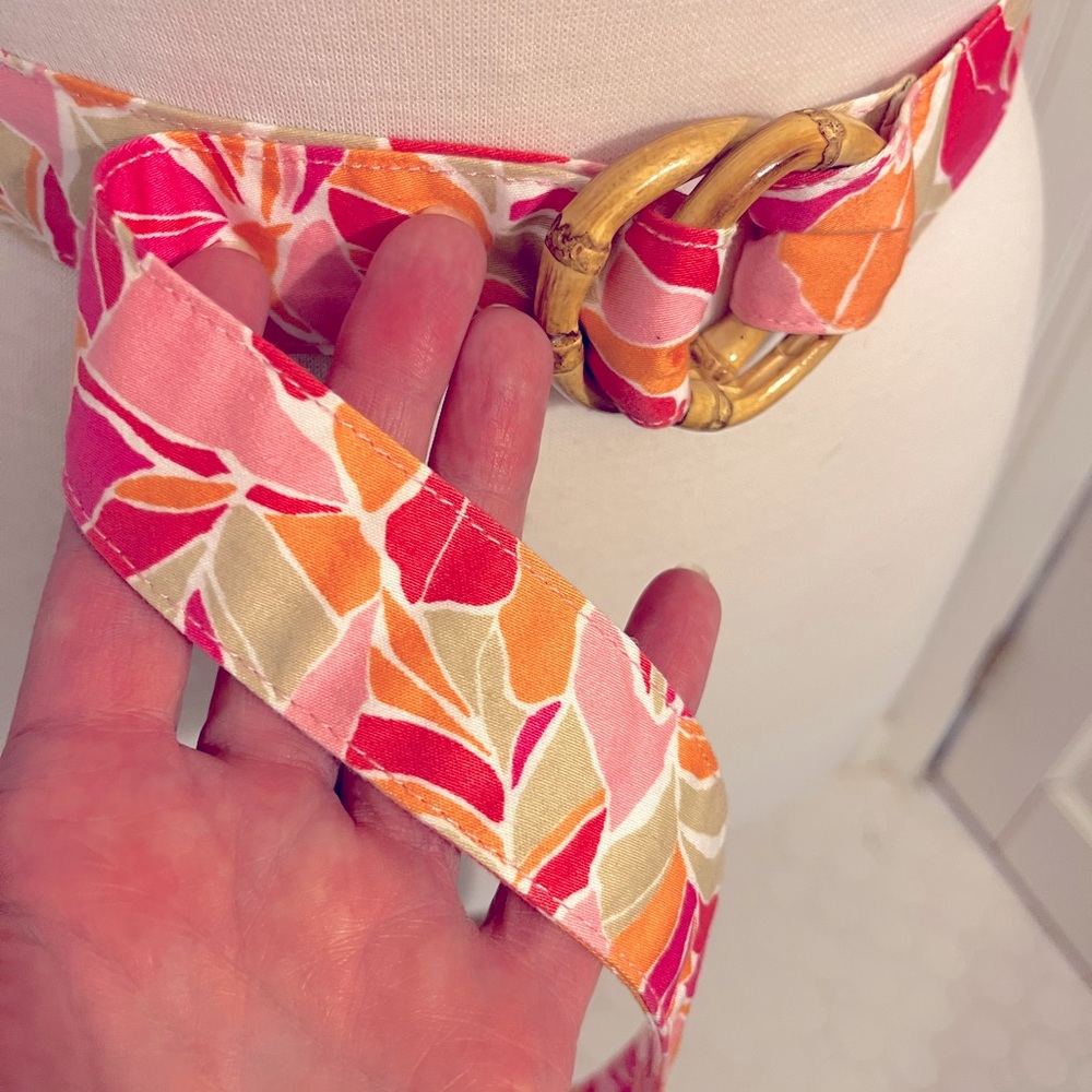 Floral Pink and Orange Belt with Bamboo Buckle from TALBOTS